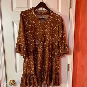 Unbranded polka dot brown frilled dress in Size:M